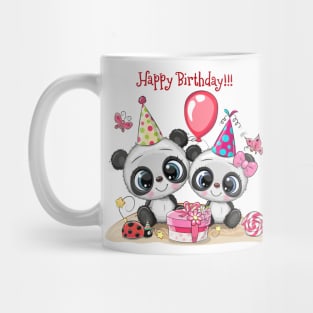 Two pandas are celebrating a birthday. Mug